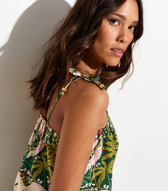 New Look Women's White Tropical Lotus Print Longline Bandeau Beach Cami Top New Look - 2