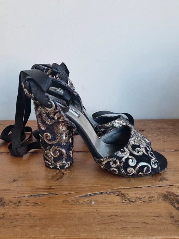 Topshop Topshop Gold Sequin Embellished Heels 5
