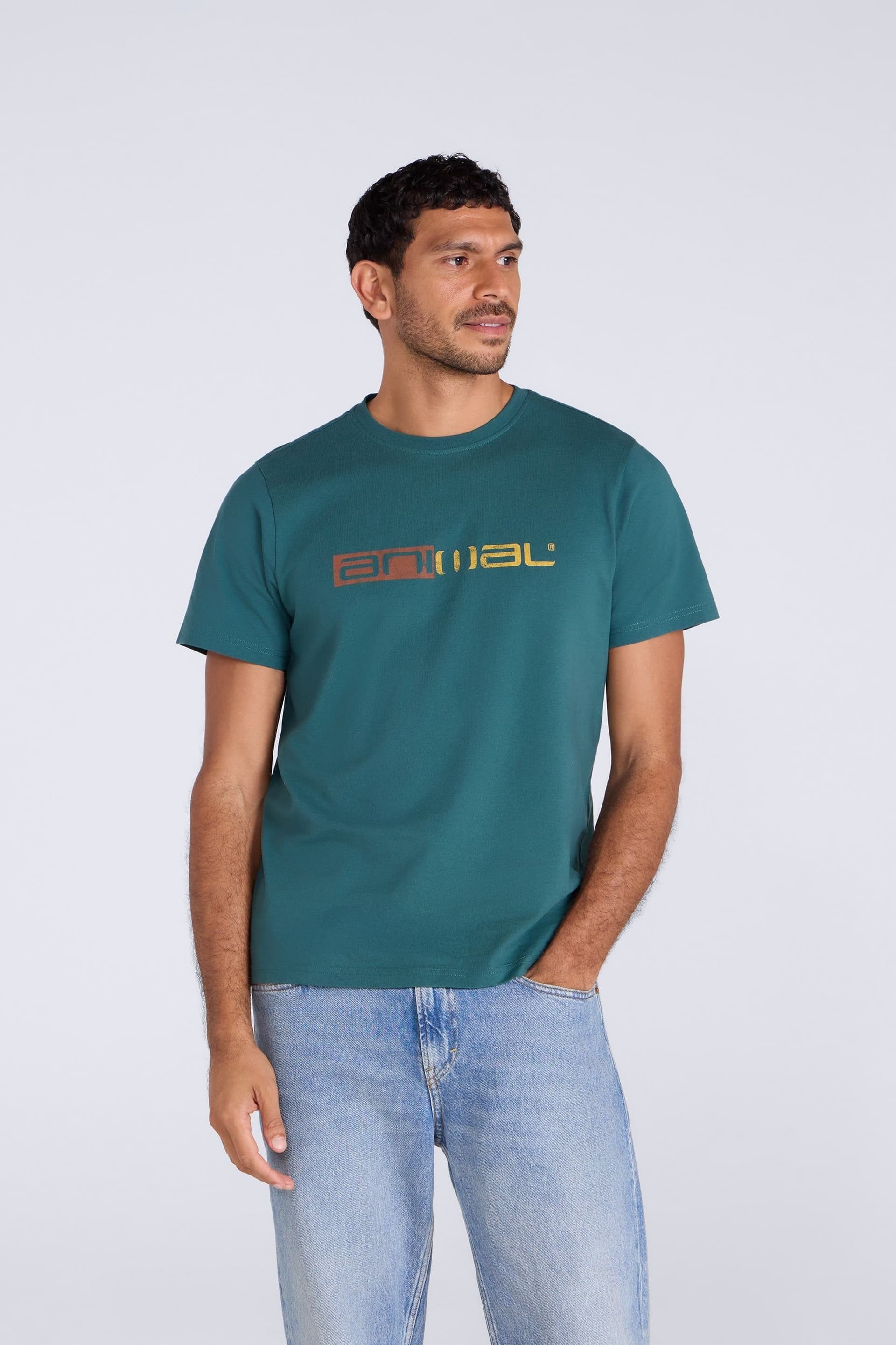 Animal Animal Men's 'Classico' Lightweight Breathable Soft Short Sleeve Cotton T-Shirt in Teal