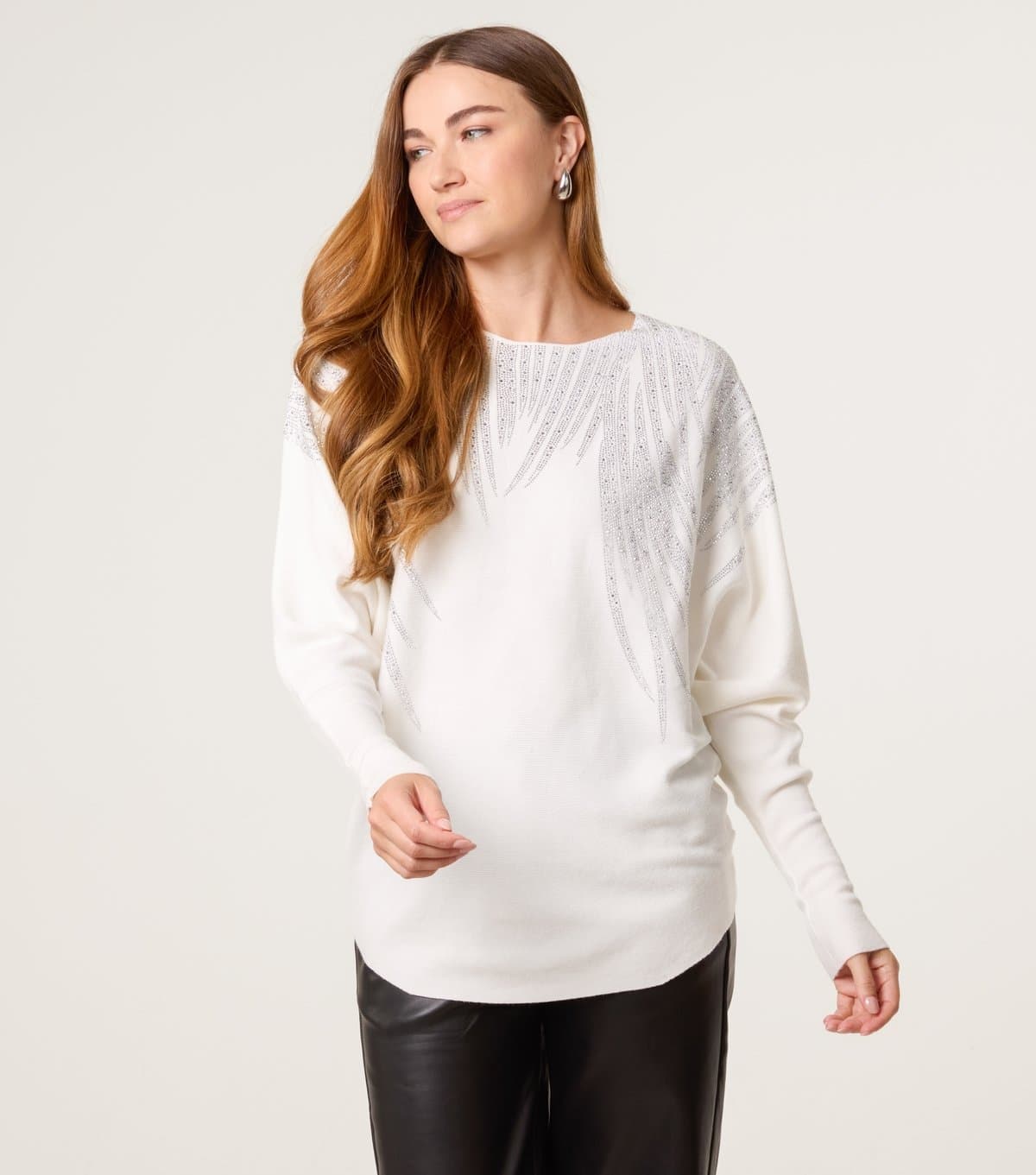 Blue Vanilla Women's Off White Diamante Embellished Batwing Sleeve Jumper Blue Vanilla New Look