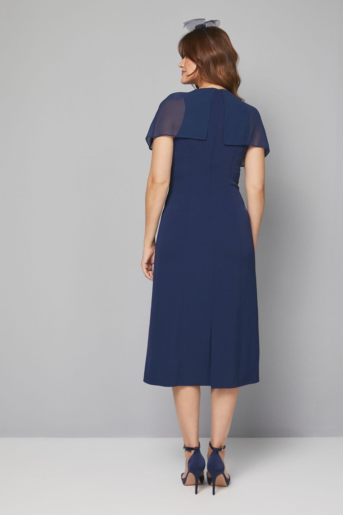 Wallis Wallis Women's Chiffon Cape Detail Pencil Dress in Navy - 4