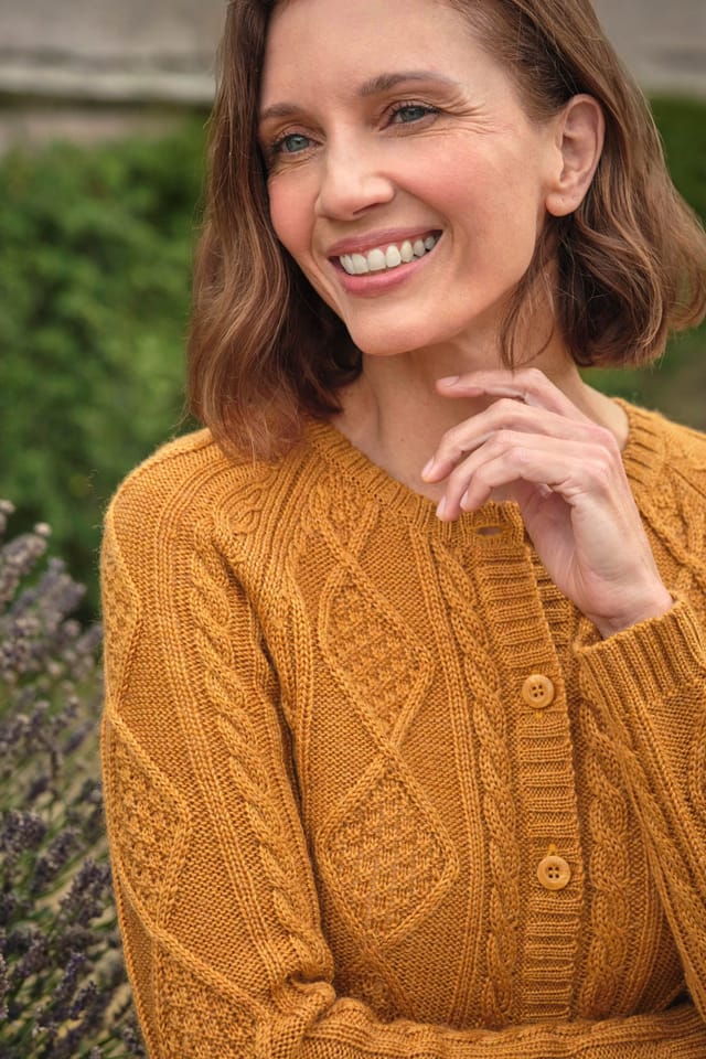 WoolOvers WoolOvers Women's Cable Button Cardigan in Mustard - 2