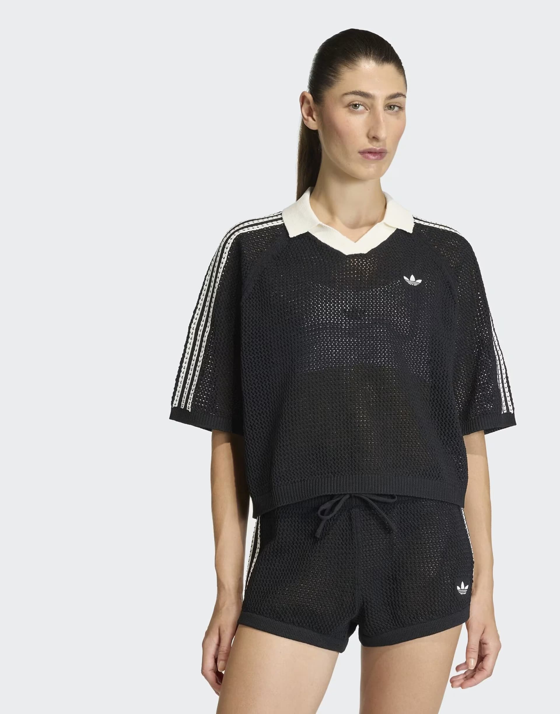 ASOS adidas Originals Knitted crochet polo in black