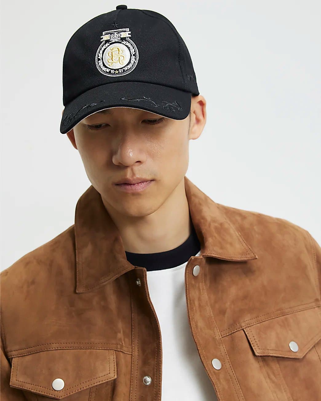 River Island Mens River Island Black Baroque Embroidery Badged Cap