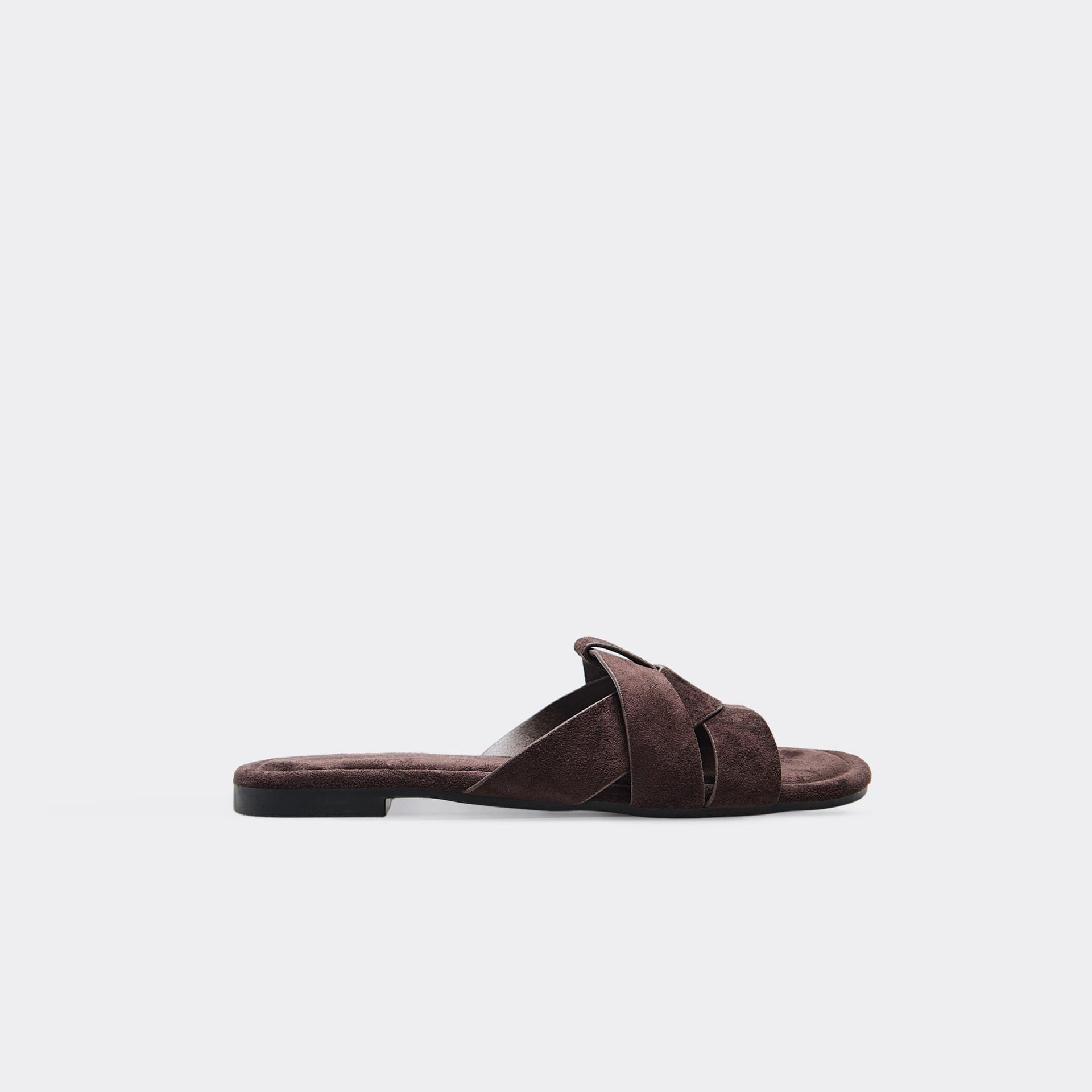 EGO Sabrina Woven Detail Flat Slider In Brown Faux Suede, Women's Size UK 3