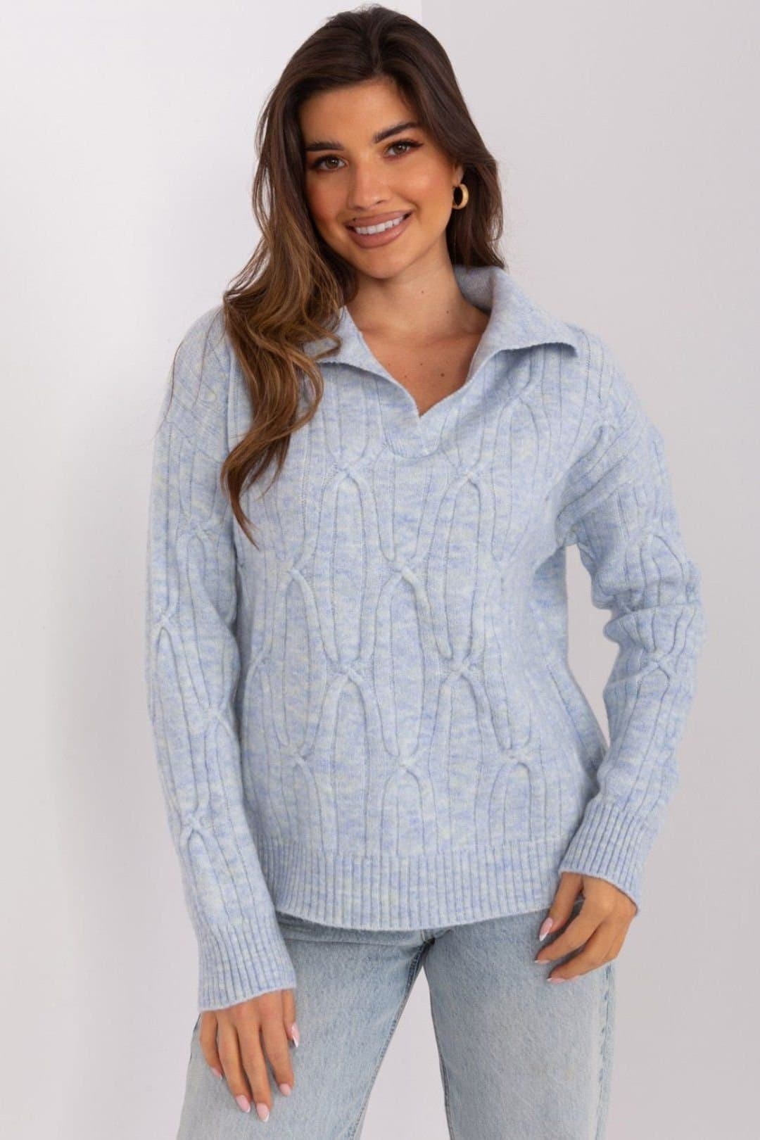 Love Lace Love Lace Women's Acrylic Variegated Long Sleeve Sweater in Blue