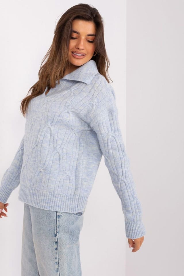 Love Lace Love Lace Women's Acrylic Variegated Long Sleeve Sweater in Blue - 2