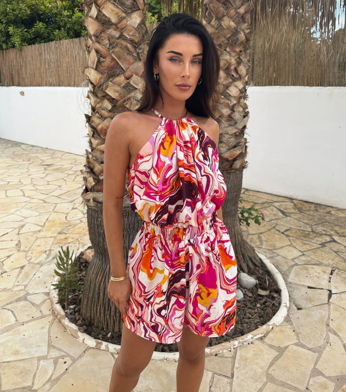 AX Paris Women's Pink Marble Print Halterneck Playsuit AX Paris New Look