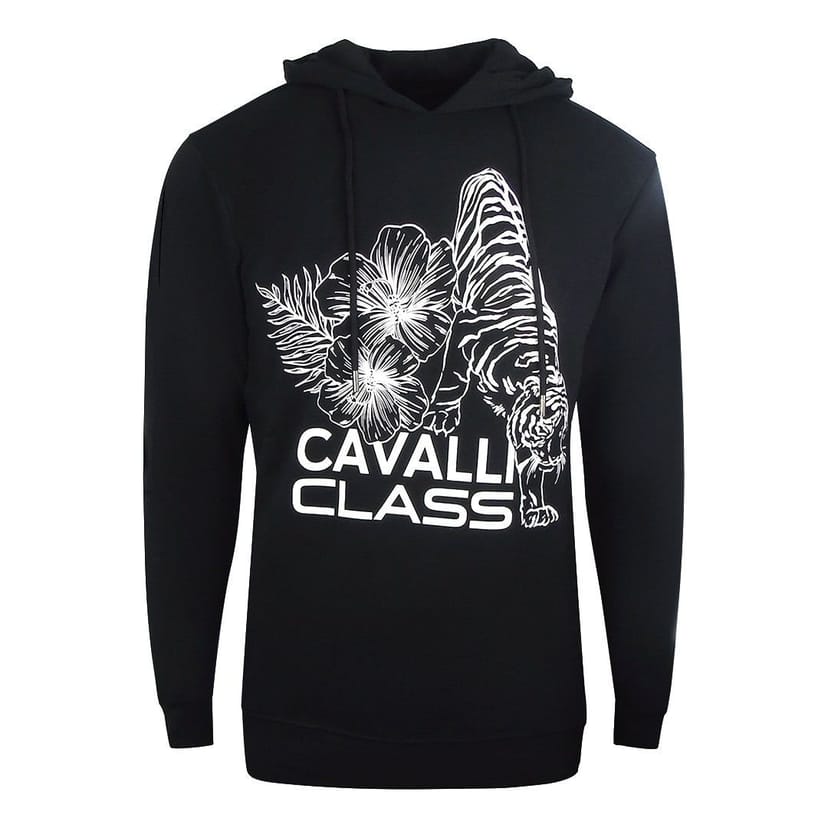 Cavalli Class Cavalli Class Men's Floral Logo Black Hoodie - 1