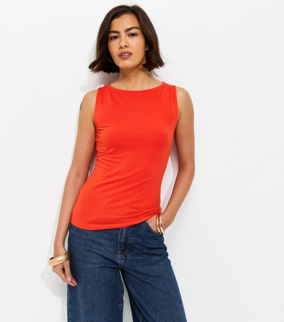 New Look Women's Bright Orange Slash Neck Vest Top New Look