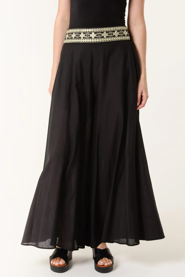 Blue Vanilla Wide Leg Embellished Linen Trousers - 2
