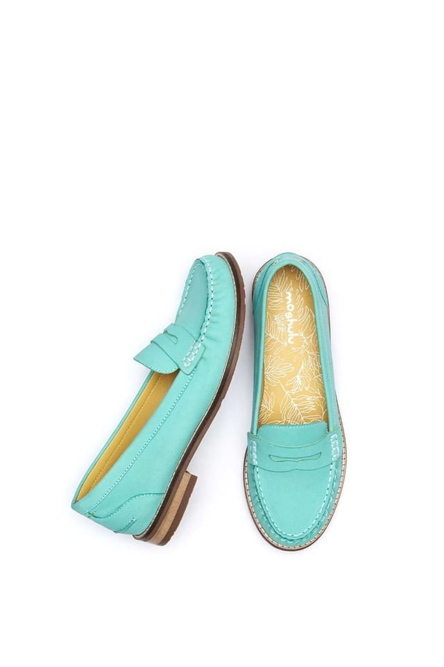 Moshulu Moshulu Women's 'Petrel Nubuck' Classic Nubuck Penny Loafers in Bright Blue - 2