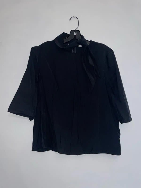 Zara Woman Zara Woman Black Summer Short sleeve Pussy Bow Neck Top Blouse Size UK XL