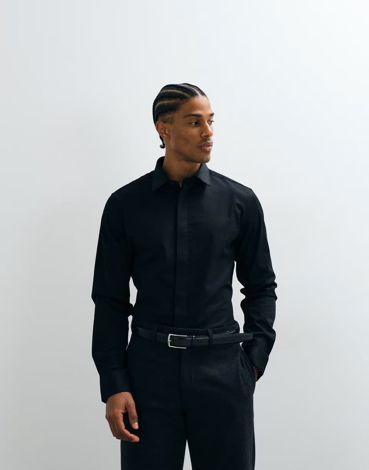ASOS ASOS DESIGN slim stretch sateen shirt in black - 1