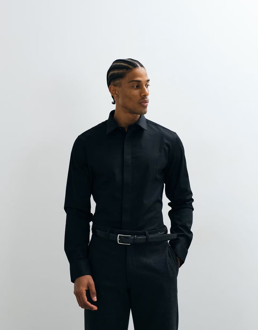 ASOS ASOS DESIGN slim stretch sateen shirt in black - 1