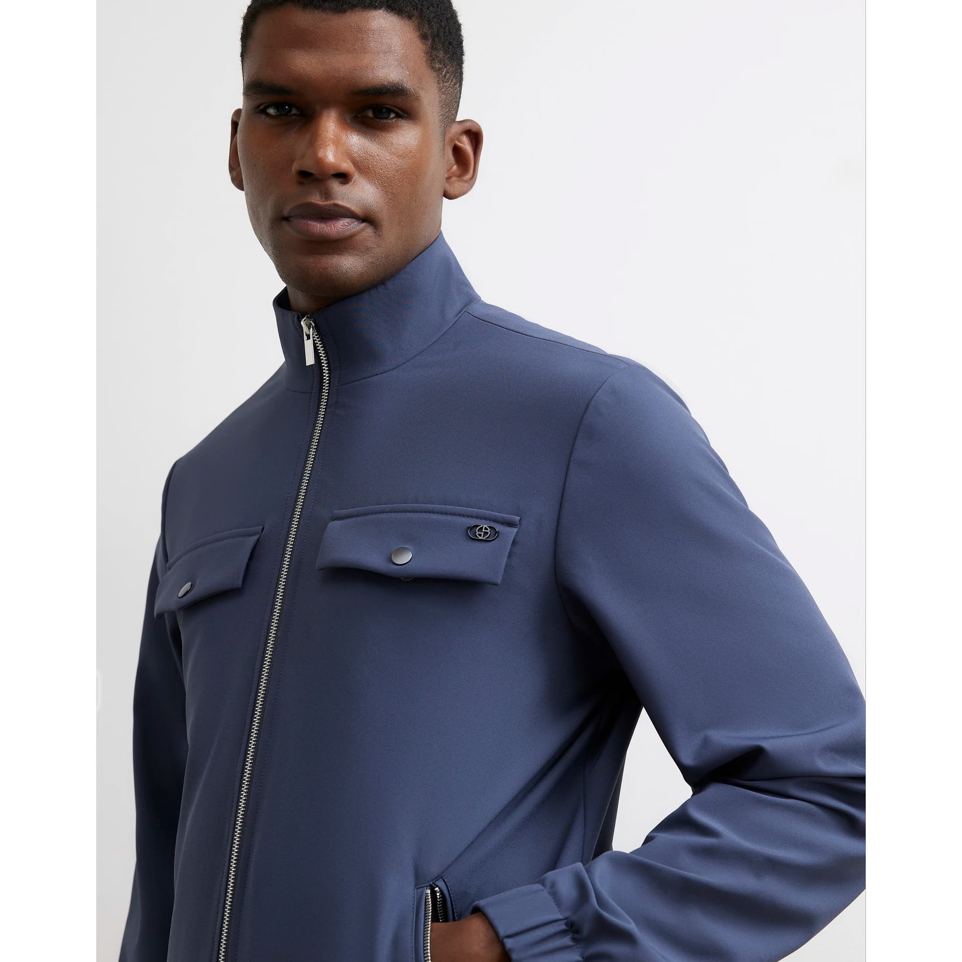 River Island Mens River Island Blue Slim Fit Funnel Neck Long Sleeve Jacket
