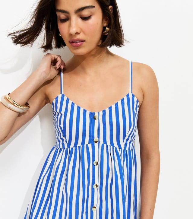 New Look Women's Blue Striped Button Front V-Neck Cami Midi Dress New Look - 2