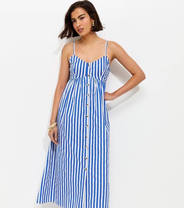 New Look Women's Blue Striped Button Front V-Neck Cami Midi Dress New Look - 3