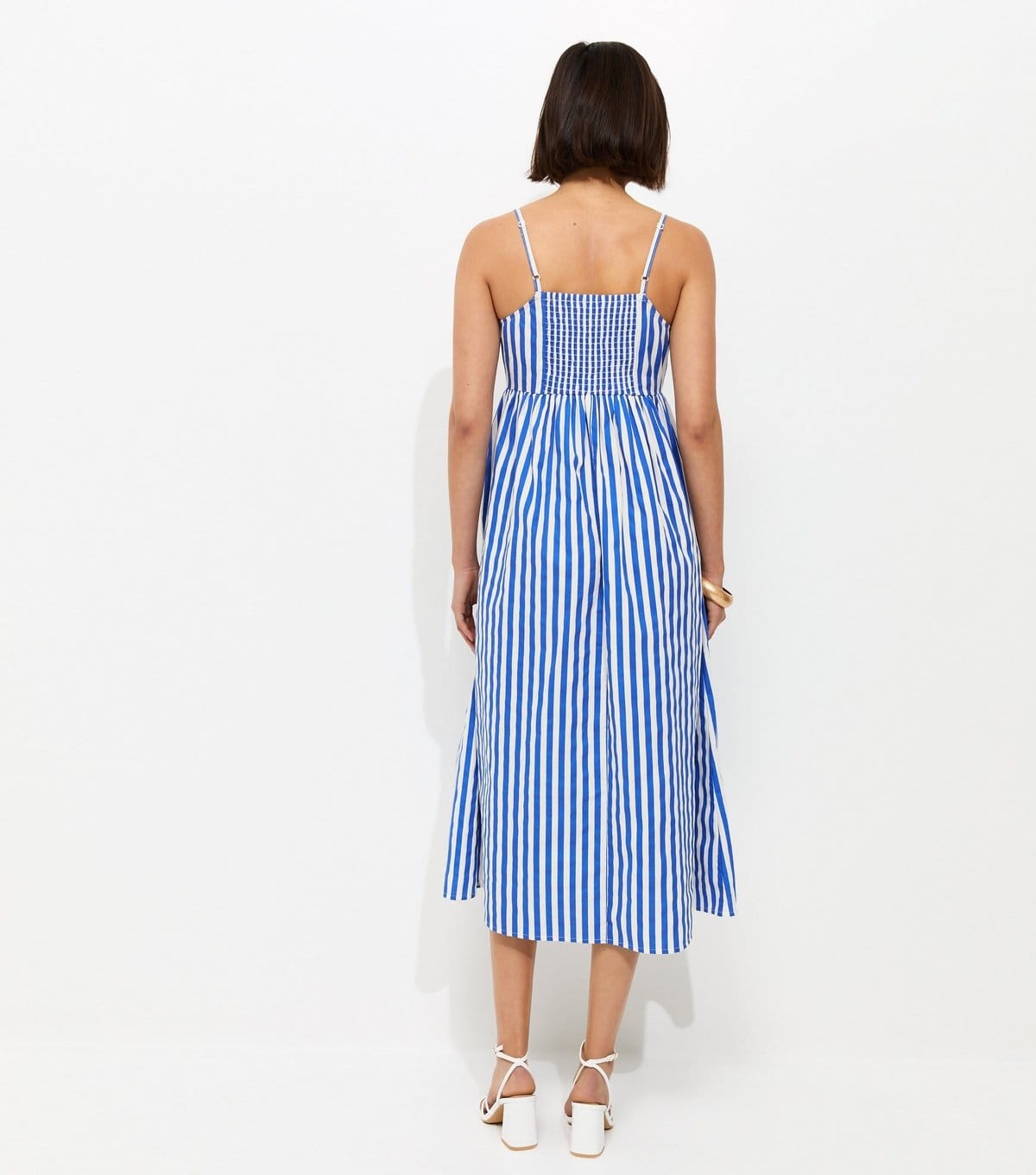 New Look Women's Blue Striped Button Front V-Neck Cami Midi Dress New Look - 4