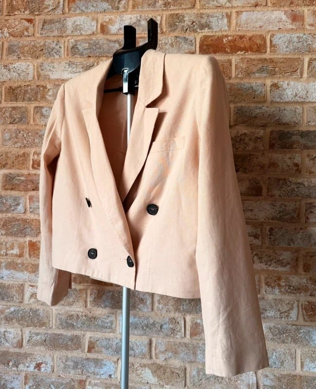 Topshop Topshop Women's Blazer Size 10 Beige Boxy Linen Blend Crop Summer Jacket