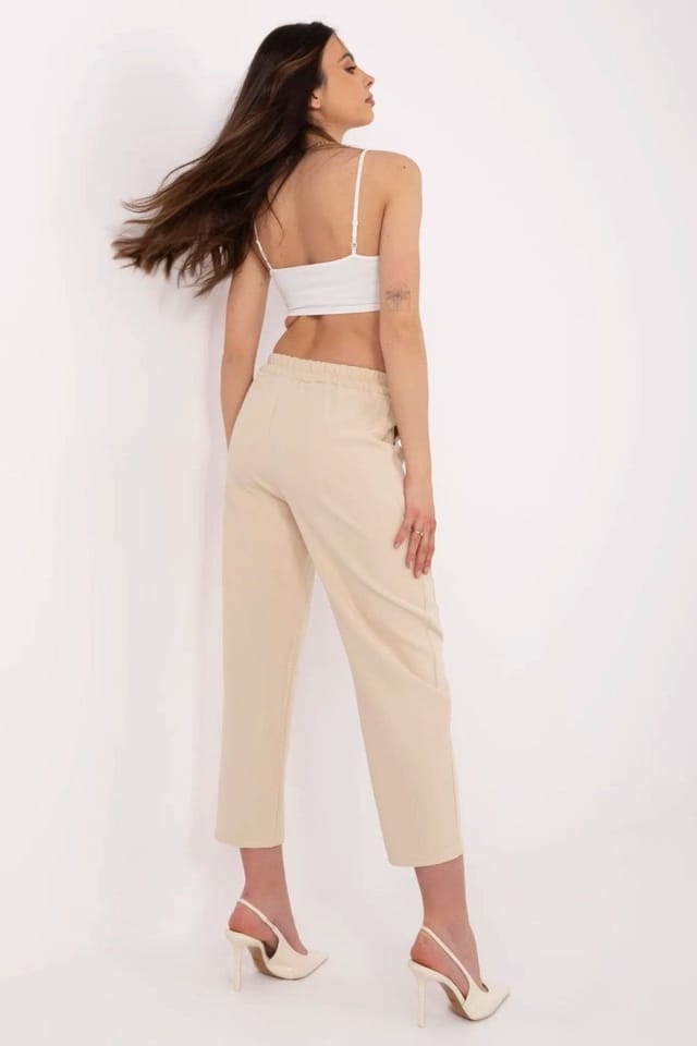 Love Lace Love Lace Women's Elegant Cigarette Trousers with High Waist in Beige - 3