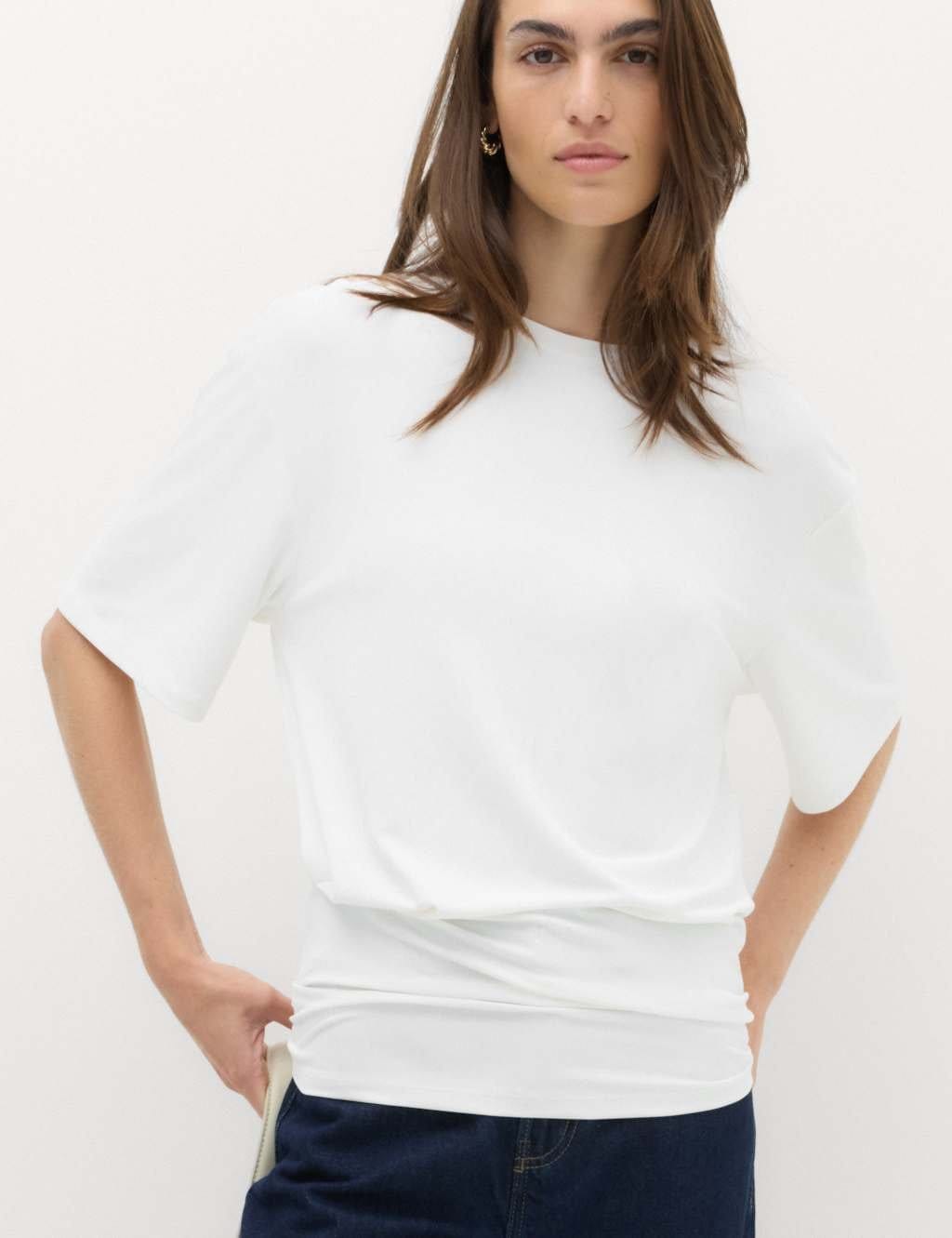 M&S Soft White Drape Waisted T-Shirt