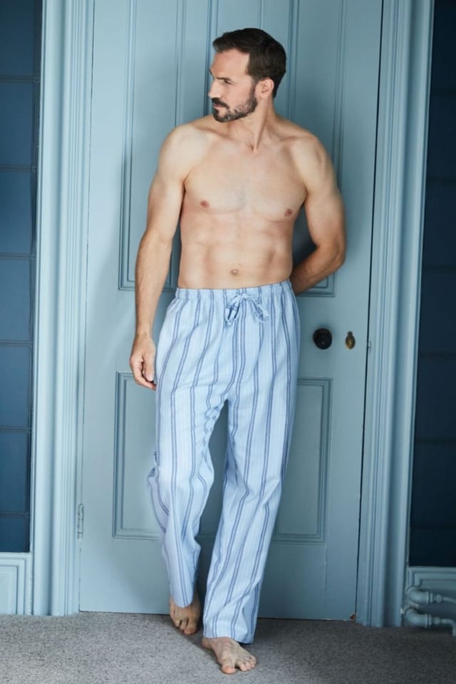 British Boxers British Boxers Men's "Brighton Blue" Stripe Brushed Cotton Pyjama Trousers in Light Blue - 2