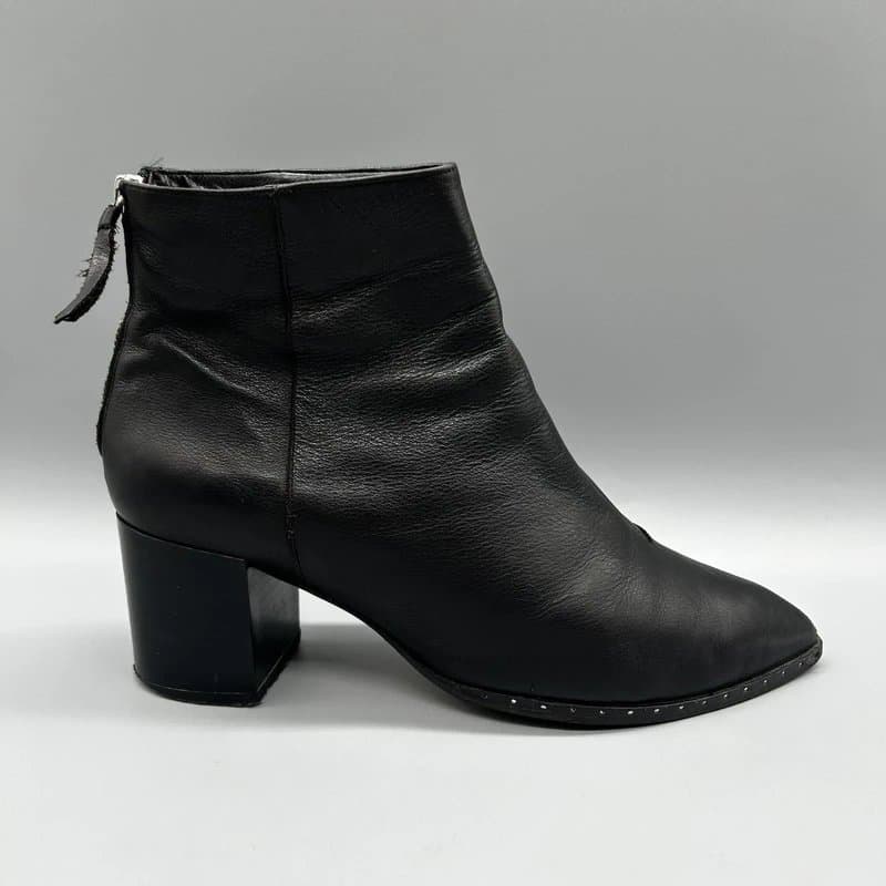 Topshop Topshop Ankle Boots Black Leather Western Zips Block Heels Womens Uk 5 Eu 38