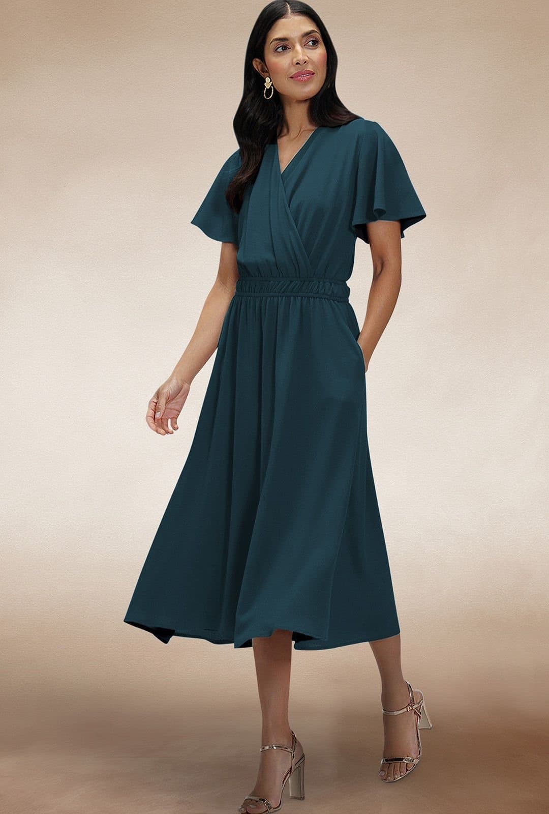 Hot Squash Hot Squash Women's Chiffon Midi Dress in Teal