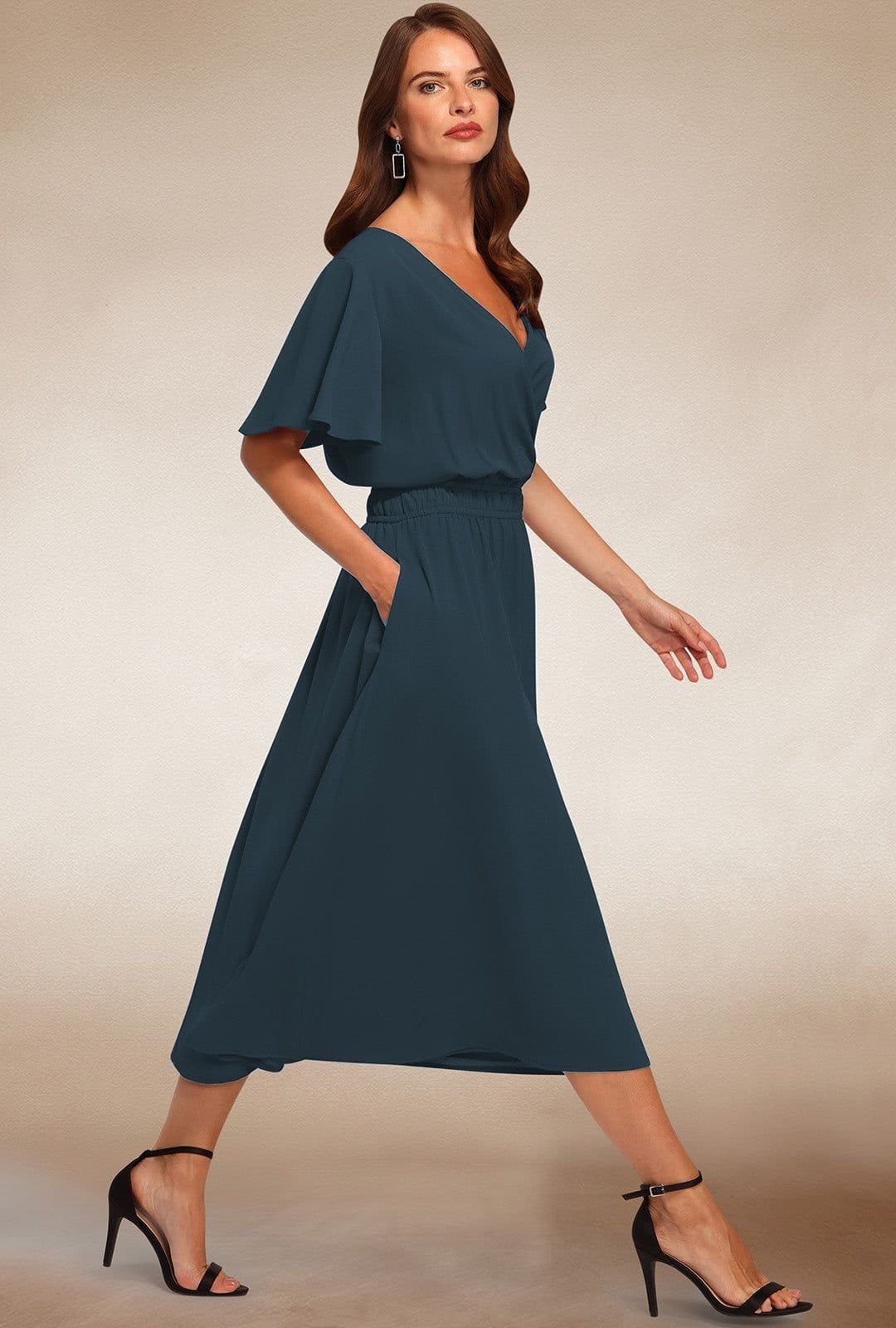 Hot Squash Hot Squash Women's Chiffon Midi Dress in Teal - 4