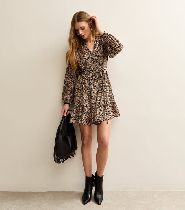 New Look Women's Yellow Floral Long Sleeve Mini Dress New Look - 3