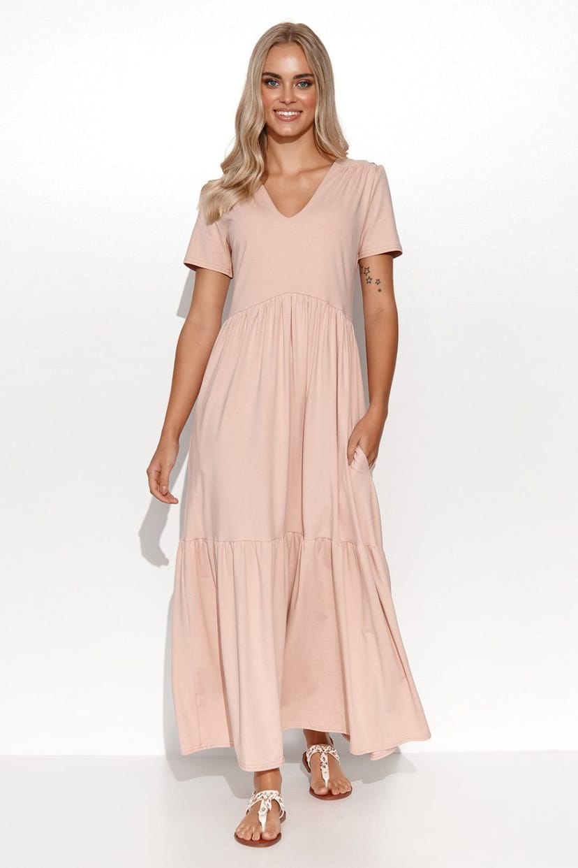 Love Lace Love Lace Women's Maxi Knit Dress with V Neck Ruffles in Pink - 1