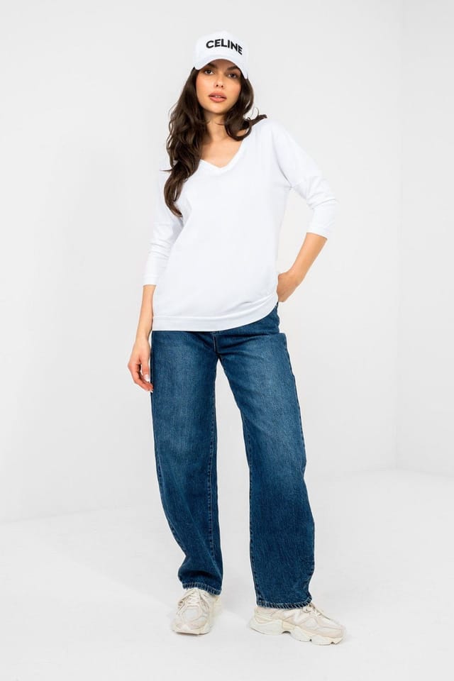 Love Lace Love Lace Women's Everyday V Neck Cotton Elastane Blouse in White - 2