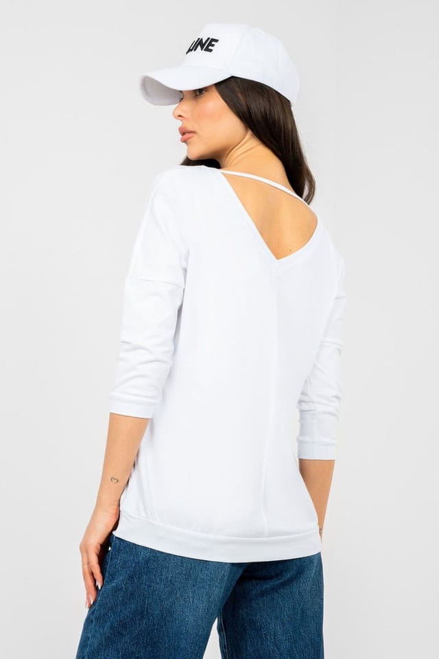 Love Lace Love Lace Women's Everyday V Neck Cotton Elastane Blouse in White - 3