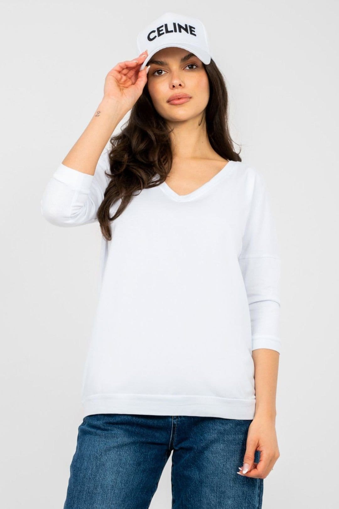 Love Lace Love Lace Women's Everyday V Neck Cotton Elastane Blouse in White - 4