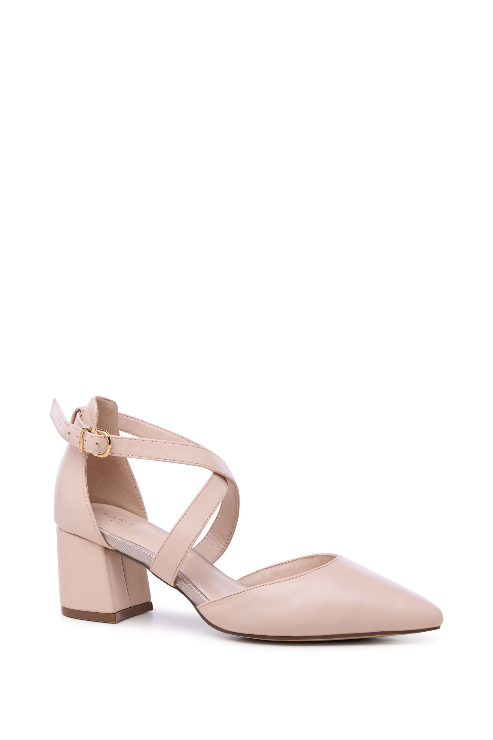 Paradox London Paradox London Women's 'Ffion' Wide Fit Mid Block Heel Cross Strap Court Shoe in Nude - 2