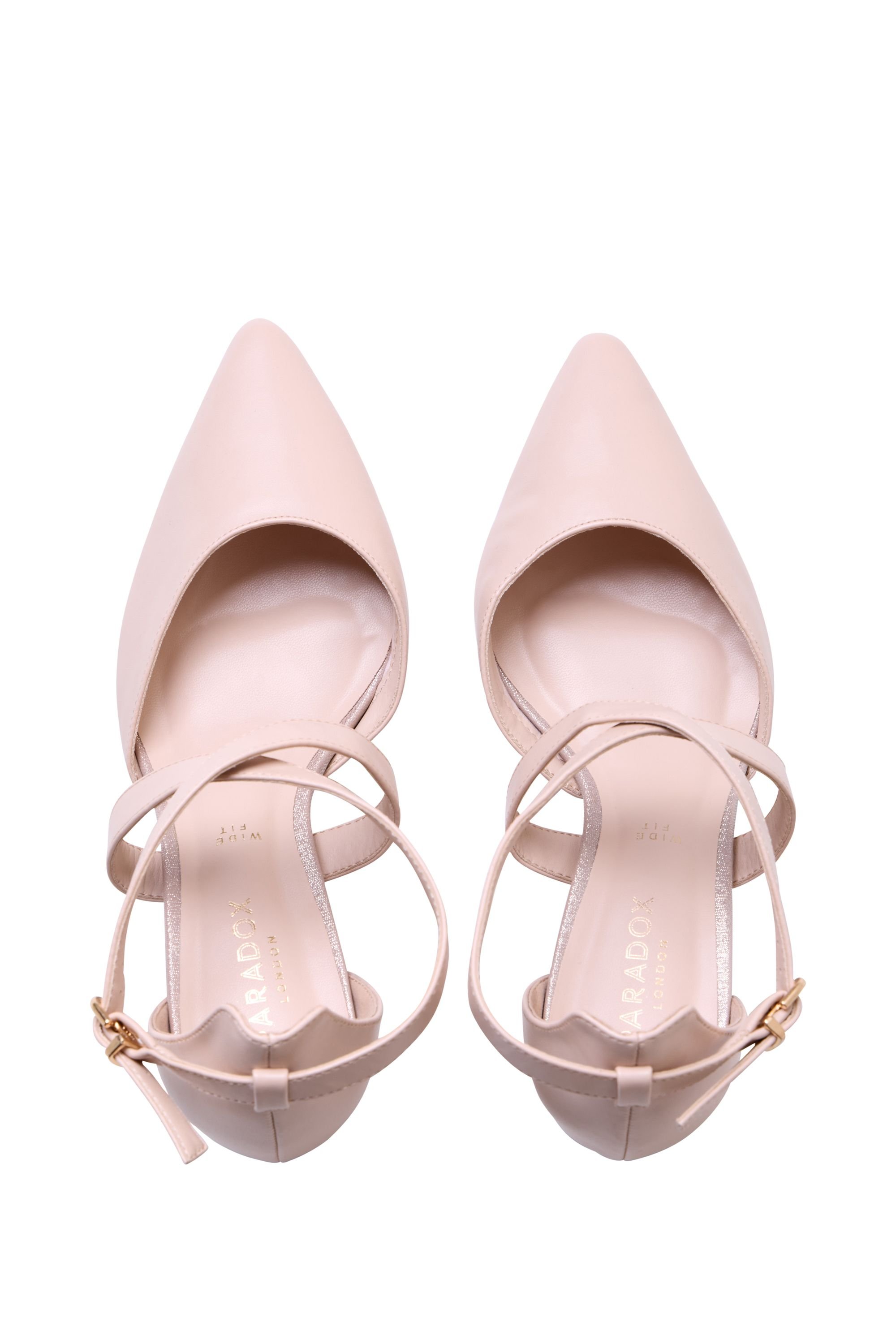 Paradox London Paradox London Women's 'Ffion' Wide Fit Mid Block Heel Cross Strap Court Shoe in Nude - 3