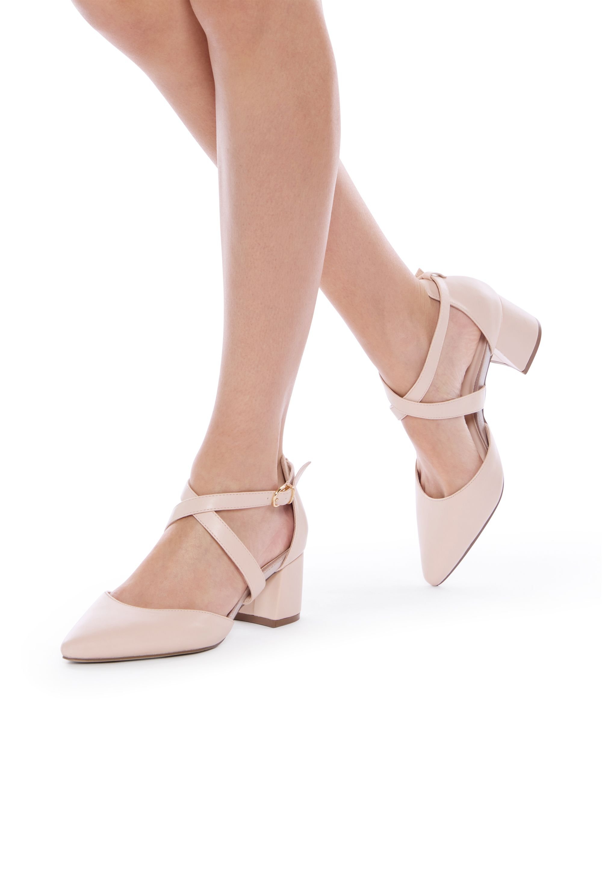 Paradox London Paradox London Women's 'Ffion' Wide Fit Mid Block Heel Cross Strap Court Shoe in Nude - 4