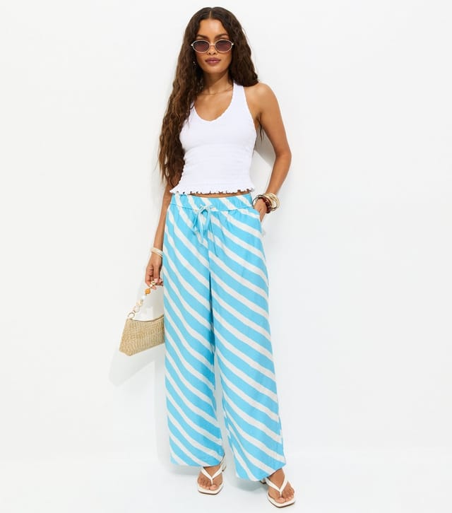 New Look Women's Petite Blue Diagonal Stripe Wide Leg Trousers New Look - 3