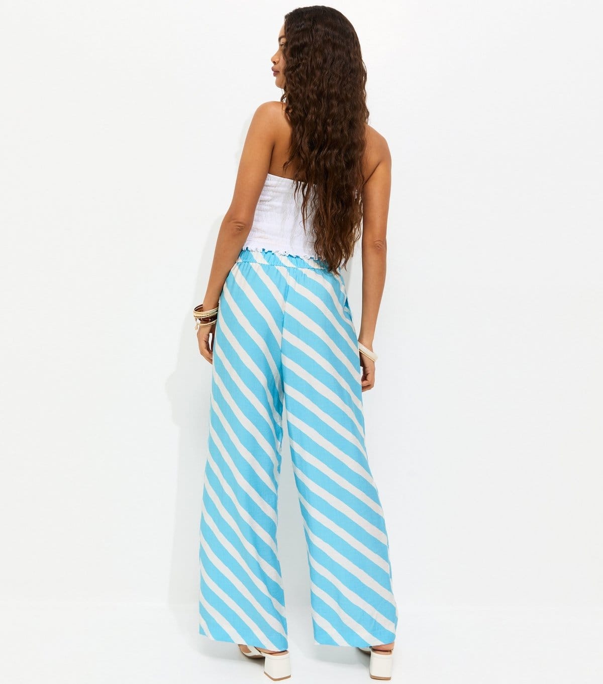 New Look Women's Petite Blue Diagonal Stripe Wide Leg Trousers New Look - 4