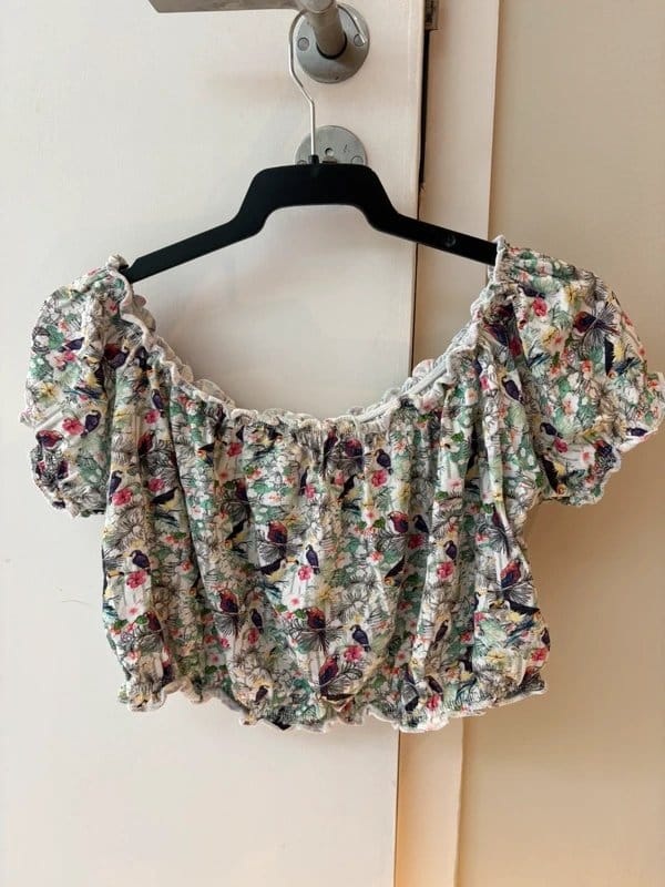Bershka Multi Floral Off-Shoulder Crop Top
