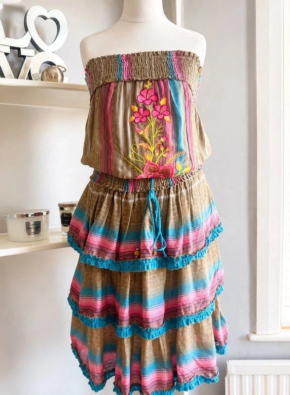 Papa Pia Papa Pia Essex Couture Boho Embroidered Dress Ibiza Festival Rare NWT One Size - 1