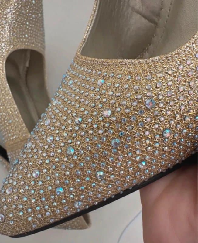 Buckle Buckle Gold Diamanté Stiletto Heels UK 9 Sparkly Rhinestone Court Shoes Party Prom Wedding Glam