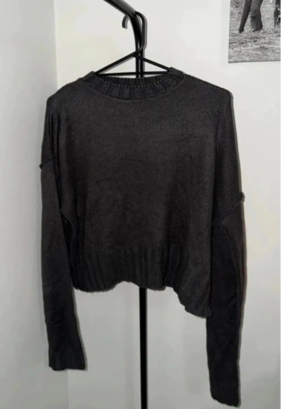 PrettyLittleThing Dark Grey Knitted Long Sleeve Box Jumper