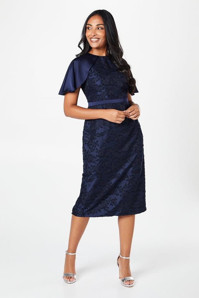 Wallis Wallis Women's Petite Occasion Floral Cap Sleeve Pencil Dress in Navy - 2