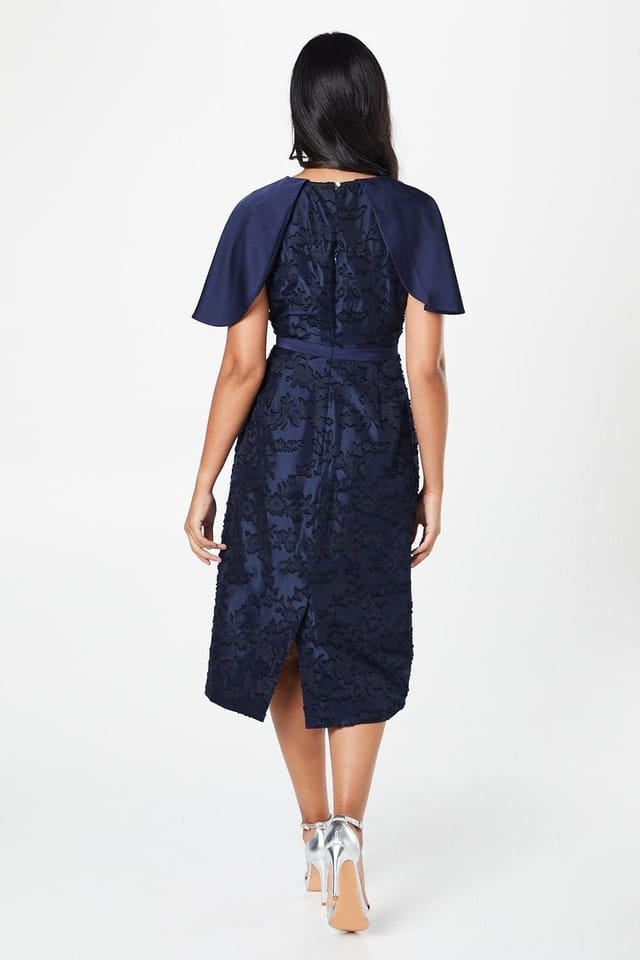 Wallis Wallis Women's Petite Occasion Floral Cap Sleeve Pencil Dress in Navy - 3