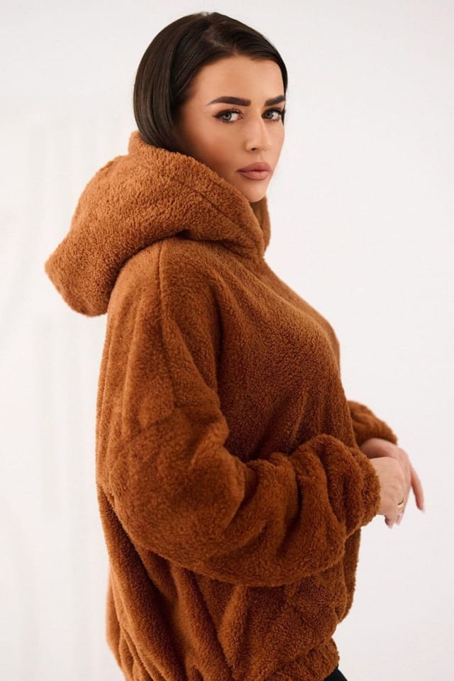 Love Lace Love Lace Women's Casual Hooded Sweatshirt Teddy Bear Pocket in Brown - 3