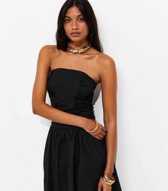 New Look Women's Black Cotton Ruched Bandeau Midi Dress New Look - 2