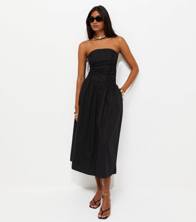 New Look Women's Black Cotton Ruched Bandeau Midi Dress New Look - 3