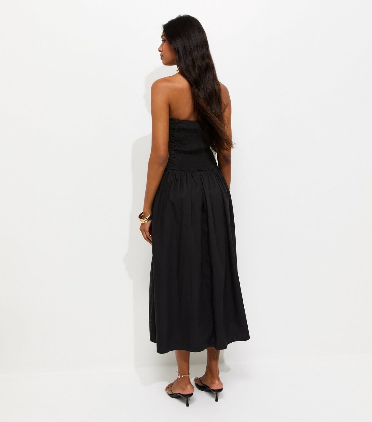 New Look Women's Black Cotton Ruched Bandeau Midi Dress New Look - 4